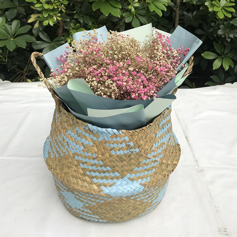 Straw Woven Fruit Basket Kitchen Decor Foldable