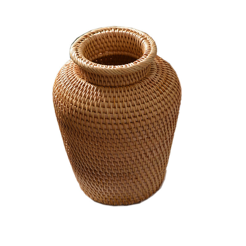 Rattan Woven Dry Flower Vase Tabletop Basket Decor