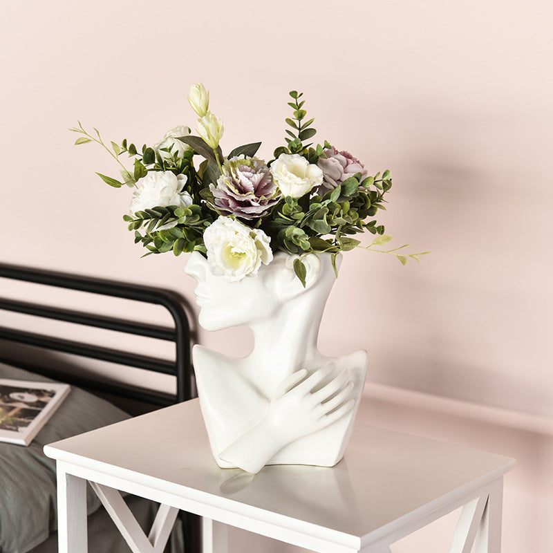 Nordic Human Head Resin Flower Vase Decor
