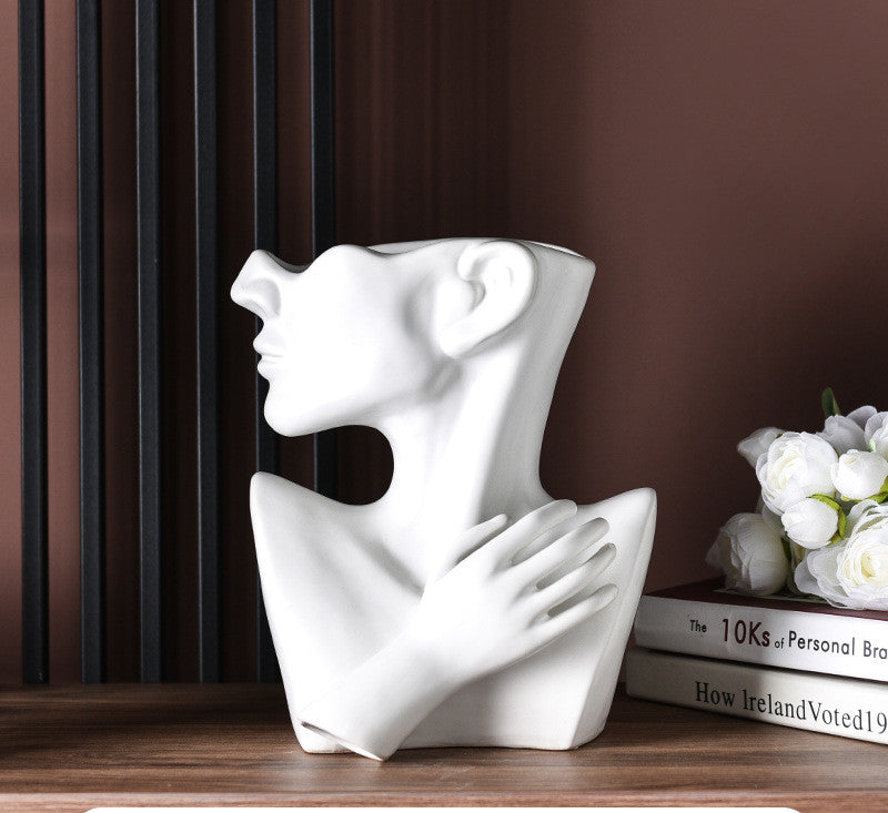 Nordic Human Head Resin Flower Vase Decor