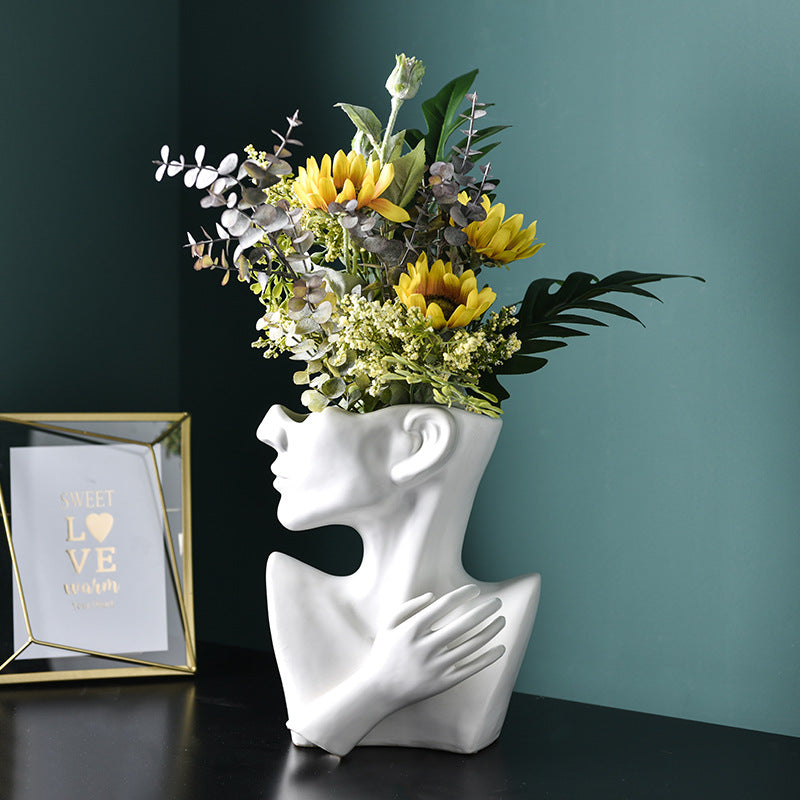 Nordic Human Head Resin Flower Vase Decor