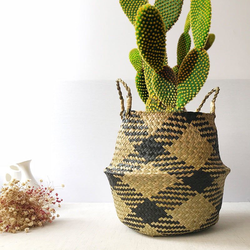 Straw Woven Fruit Basket Kitchen Decor Foldable