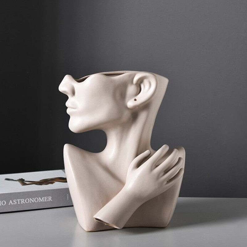 Nordic Human Head Resin Flower Vase Decor
