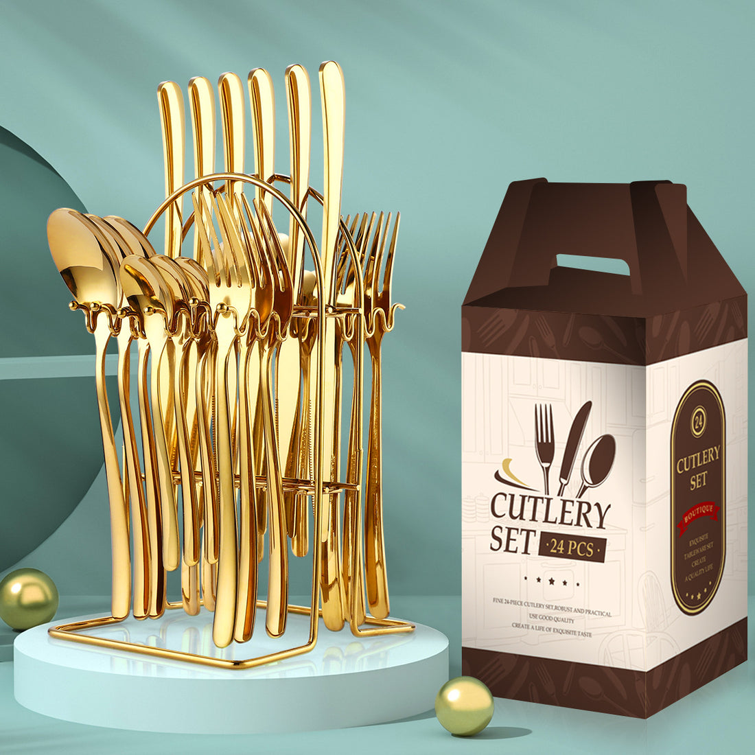 24-Piece Stainless Steel Cutlery Set With Rack