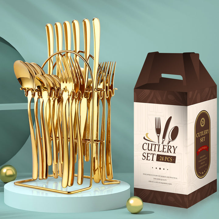 24-Piece Stainless Steel Cutlery Set With Rack