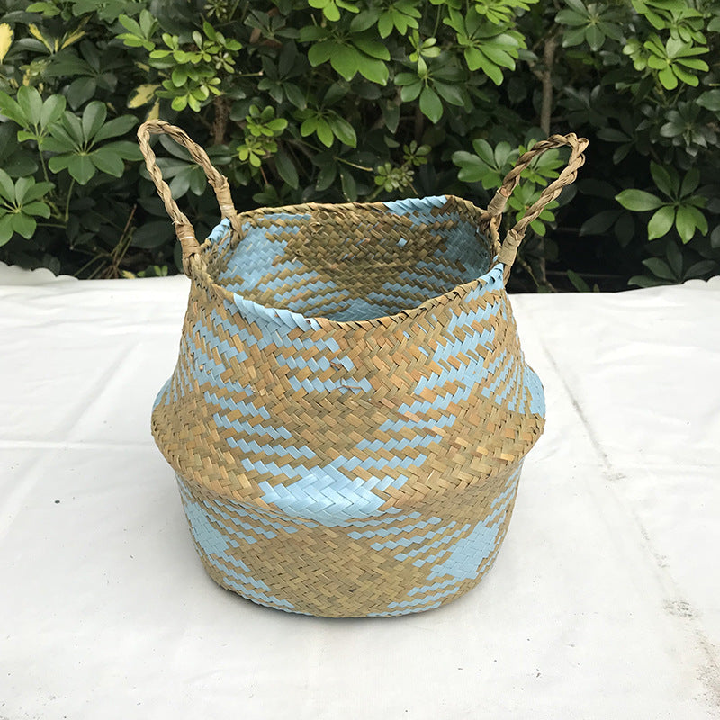 Straw Woven Fruit Basket Kitchen Decor Foldable